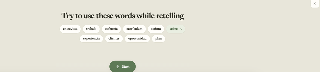 Retell view with anchor words and the record button